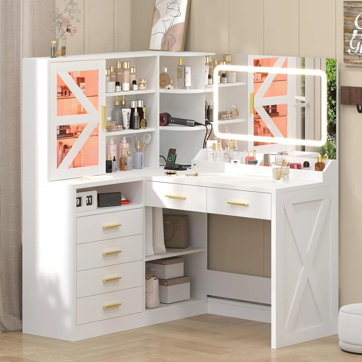 L-Shaped Corner Vanity LED Mirror