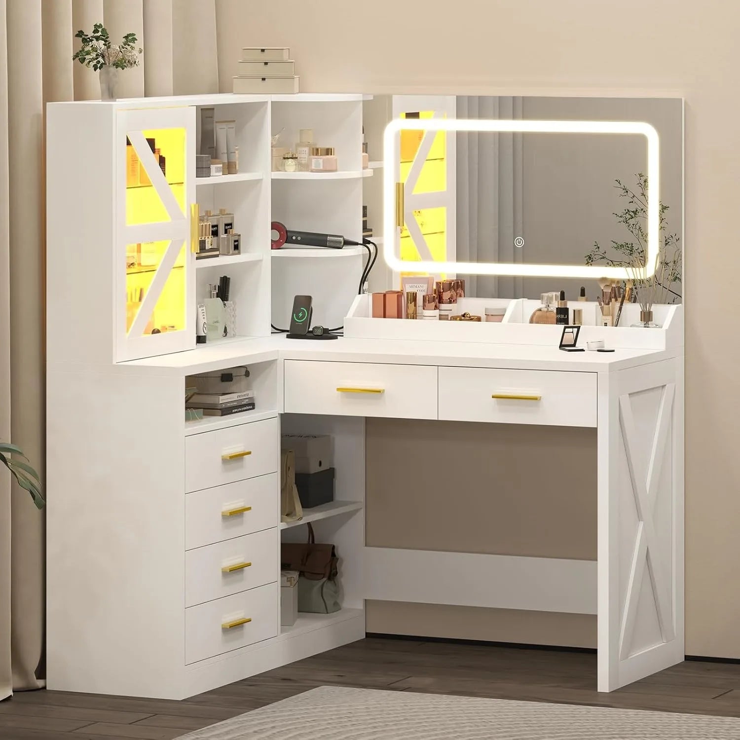 L-Shaped Corner Vanity LED Mirror