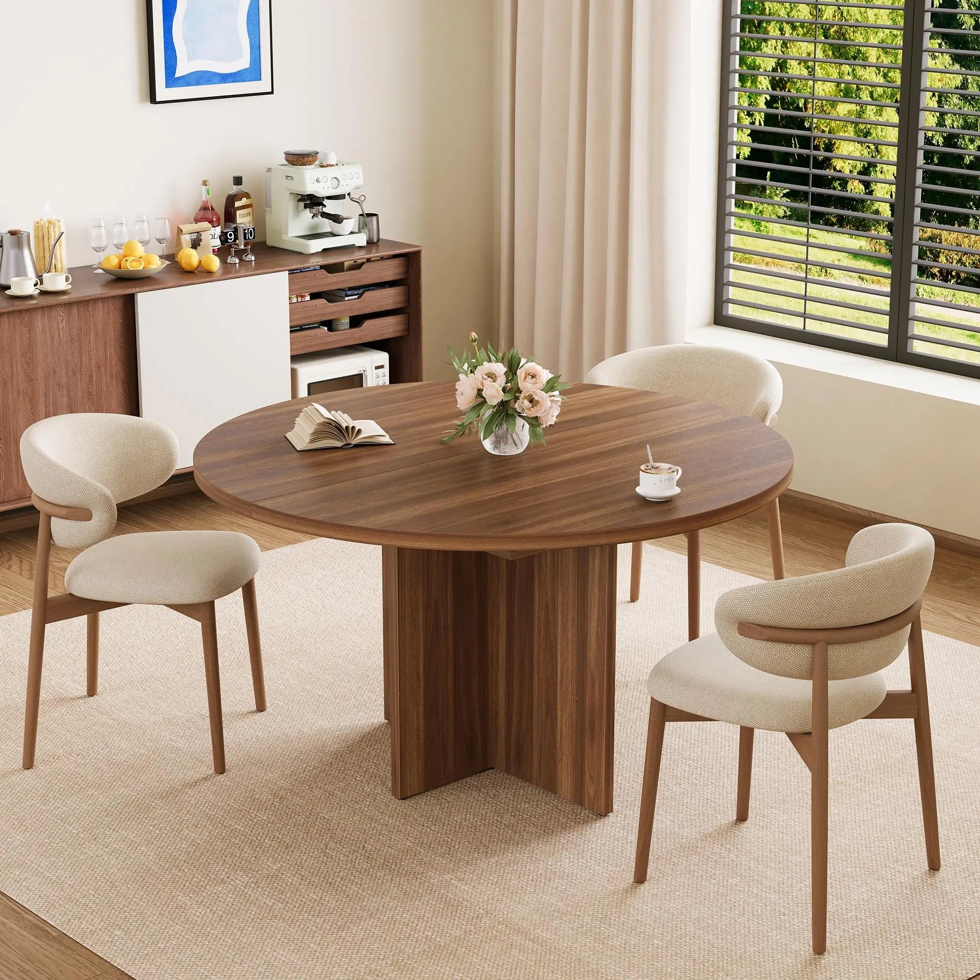 Extendable Round to Oval Dining Table
