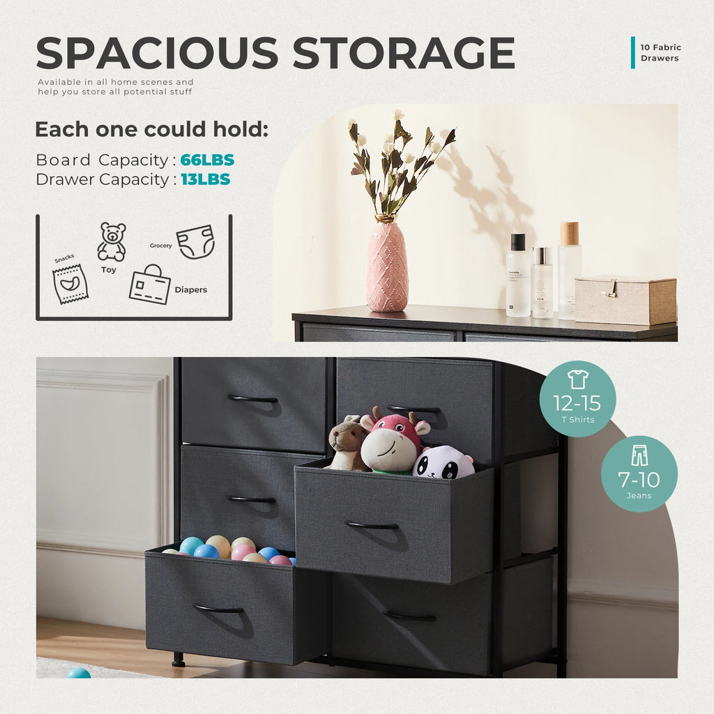 10 Fabric Drawers Nightstand
