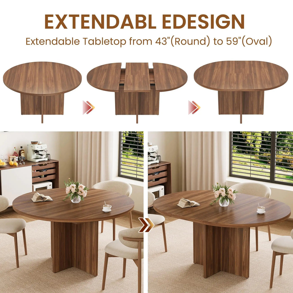 Extendable Round to Oval Dining Table