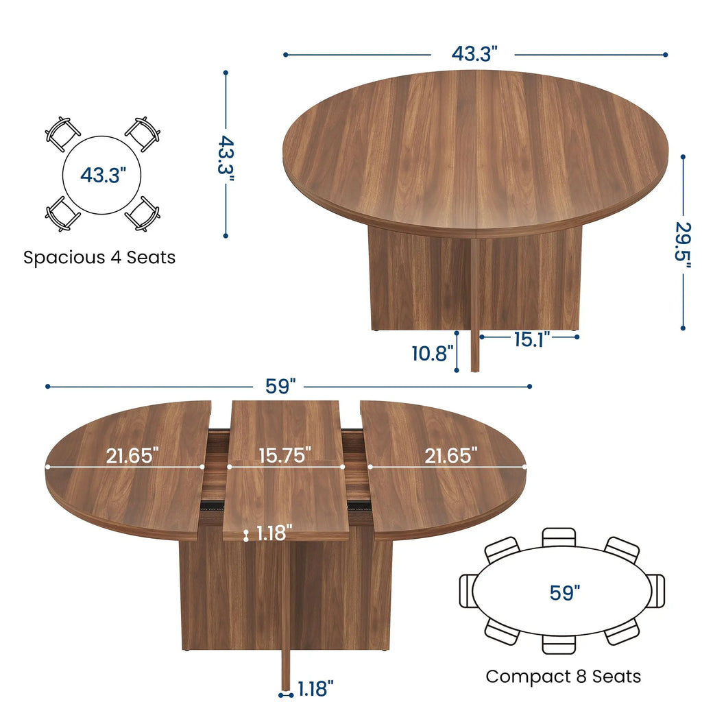 Extendable Round to Oval Dining Table