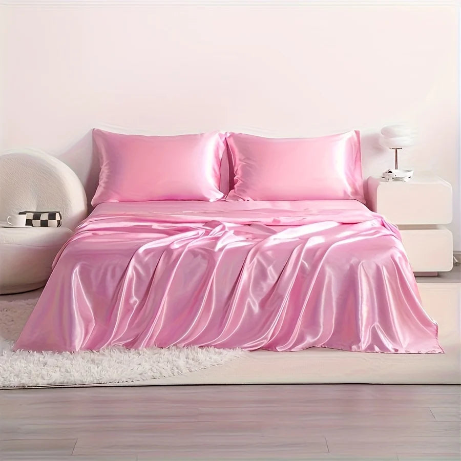 4pcs Cooling Satin Bed Sheet Set