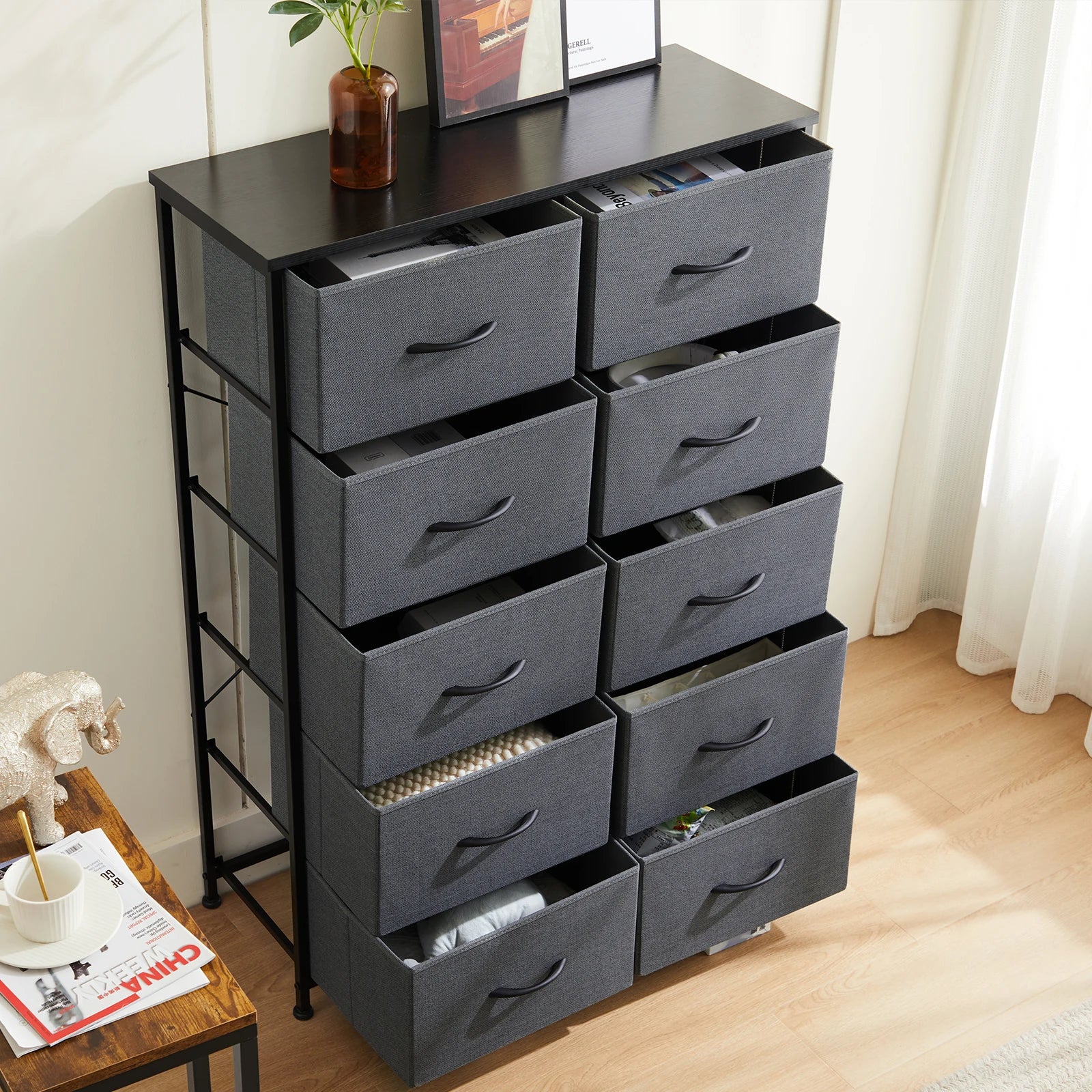 10 Fabric Drawers Nightstand